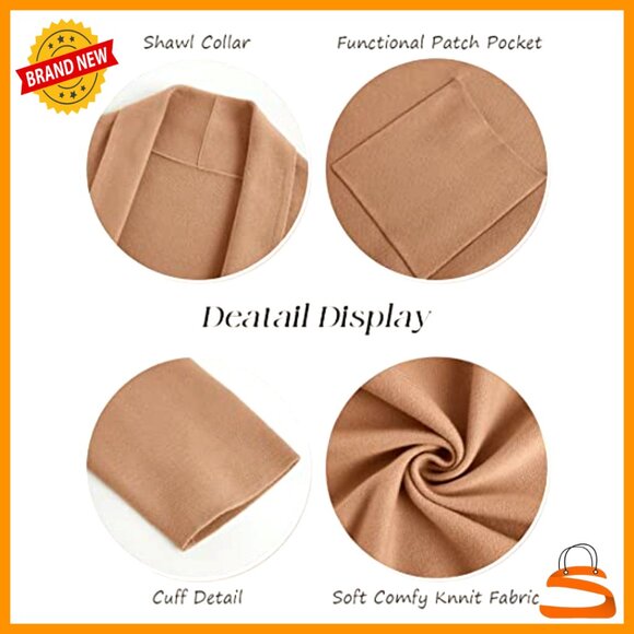 Oversized Knit Maxi Cardigan Open Front Long Sleeve Lapel Coat with Pockets - Picture 5 of 7